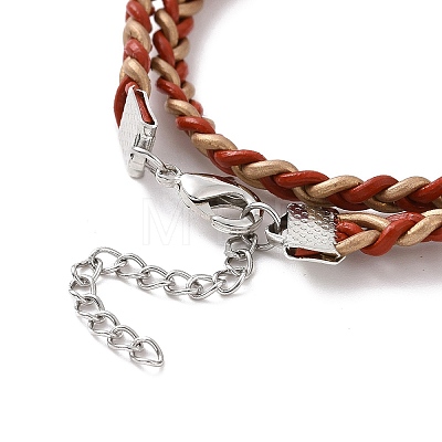 Cowhide Leather Braided Twist Rope Two Loops Wrap Bracelet with Brass Clasps for Women BJEW-JB09111-1