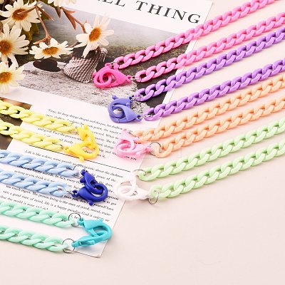 7Pcs 7 Colors Personalized Acrylic Curb Chain Necklace Sets NJEW-JN03515-1
