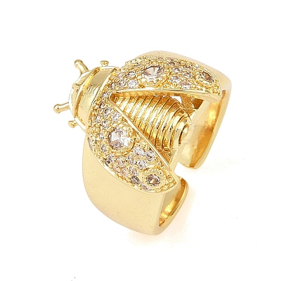 Ladybug Brass Micro Pave Cubic Zirconia Cuff Rings for Women RJEW-A088-09A-G-1