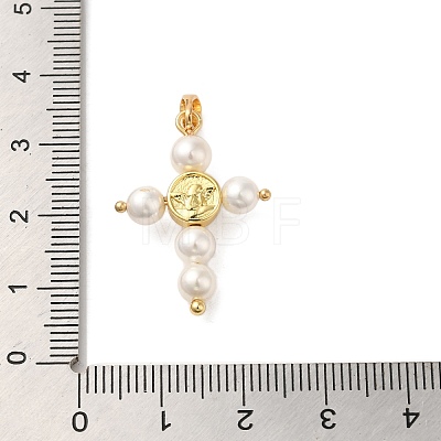 Rack Plating Brass & Acrylic Pearl Pendants KK-G488-04G-1