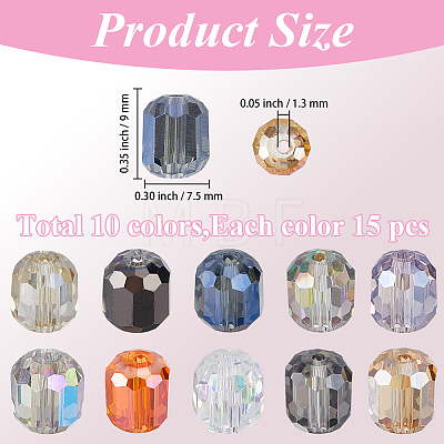 150Pcs 10 Colors Electroplate Glass Beads Strands GLAA-PA0001-66-1