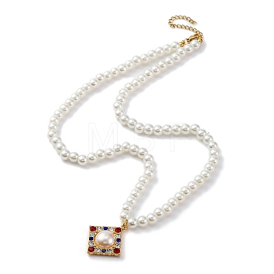 PVD Vacuum Plating 304 Stainless Steel Colorful Cubic Zirconia Rhombus Pendant Necklaces STAS-Z114-23G-1