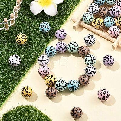 35Pcs 7 Colors Printed Opaque Acrylic Beads OACR-YW0004-51-1
