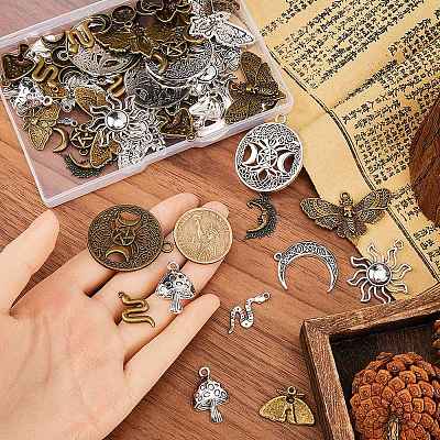 SUNNYCLUE 56PCS 14Style Tibetan Style Alloy Pendants TIBE-SC0007-16-1