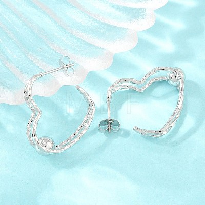 304 Stainless Steel Textured Wavy Wire Heart Shape Stud Earrings for Women SA-CBAB549-06P-1