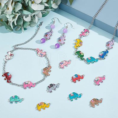 56Pcs 14 Colors Zinc Alloy with Enamel Elephant Connector Charms FIND-CA0005-18-1