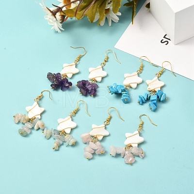 Star with Cluster Chip Beads Long Dangle Earrings EJEW-JE04686-1