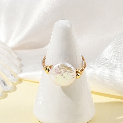 Natural Keshi Pearl Copper Wire Finger Rings RJEW-JR01076-1