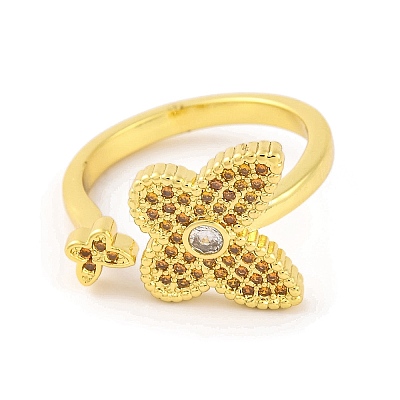 Butterfly Brass Micro Pave Cubic Zirconia Open Cuff Ring for Women RJEW-U003-14G-1