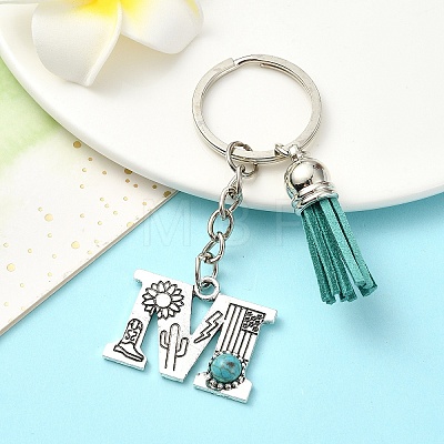 Alloy with Resin Imitation Synthetic Turquoise Keychain KEYC-YW00087-13-1