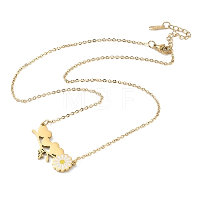 304 Stainless Steel Enamel White Daisy Flower and Heart Pendant Cable Chain Necklaces for Women NJEW-K309-01G-1
