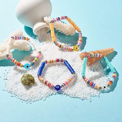 Handmade Polymer Clay Heishi Beads Stretch Bracelet BJEW-JB07372-1