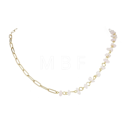 Handmade Natural Rose Quartz Chip Beads & 304 Stainless Steel Paperclip Chain Necklaces NJEW-JN05499-03-1