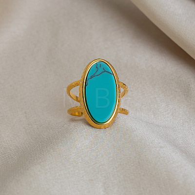 304 Stainless Steel with Synthetic Turquoise Cuff Open Rings ZU0108-1