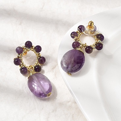 Natural Amethyst Dangle Stud Earrings EJEW-G454-01G-08-1