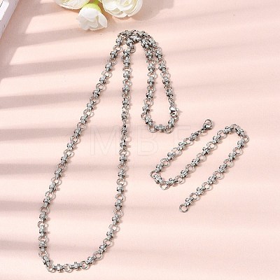 304 Stainless Steel Link Chain Bracelet & Necklace Jewelry Sets SJEW-L199-12P-1