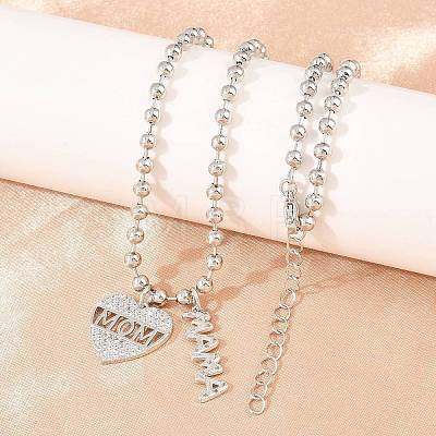 Mother's Day Brass Micro Pave Clear Cubic Zirconia Mom Heart Pendant Necklaces for Women NJEW-A071-06A-P-1