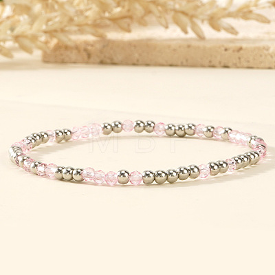 Glass & 304 Stainless Steel Beaded Stretch Bracelets for Women AN7513-6-1