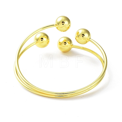 Rack Plating Brass Round Ball Beded Cuff Bangle for Women BJEW-F465-01G-1