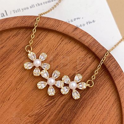 Brass Pave Clear Cubic Zirconia Pendant 304 Stainless Steel Cable Chain Necklaces for Women WGF3523-02-1
