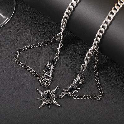 304 Stainless Steel Jet Rhinestone Star with Wings Choker Necklaces for Women FS-WG57FF6-01-1