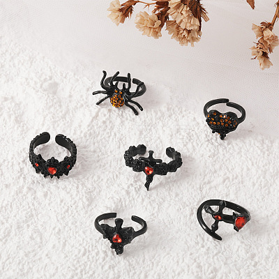 6Pcs 6 Styles Alloy Rhinestone Cuff Rings Sets WG9487C-01-1