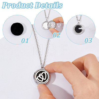 3Pcs 3 Styles Stainless Steel Hollow Essential Oil Diffuser Locket Pendant Necklaces NJEW-HS0001-26C-1