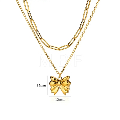 304 Stainless Steel Bowknot Pendant Necklaces LS-NJEW-L182-001G-06-1