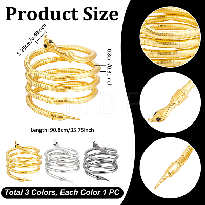 3Pcs 3 Colors Adjustable Flexible Alloy Snake Choker Necklaces for Women Men NJEW-UN0001-94-1