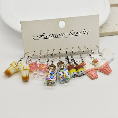 6 Styles Cute Miniature Dessert Food Resin Plastic Dangle Earrings Set FS-WGC6E73-01-1