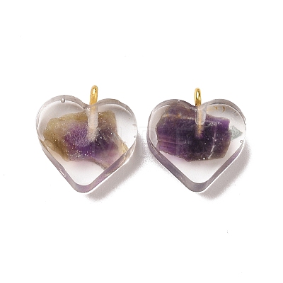 Transparent Resin Natural Amethyst Dyed Chips Pendants G-E185-12G-08-1