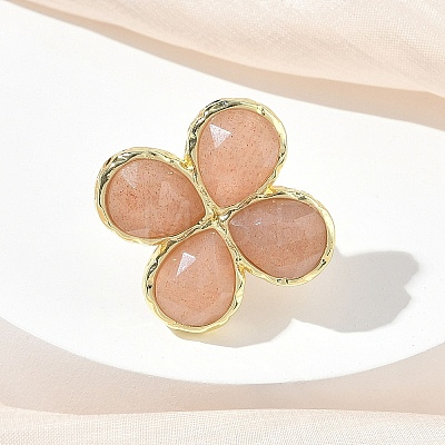 Natural Sunstone Faceted Adjustable Finger Rings for Women RJEW-A092-01G-07-1