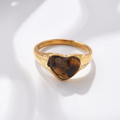 Heart Natural Tiger Eye Finger Rings RJEW-D303-01G-01-1