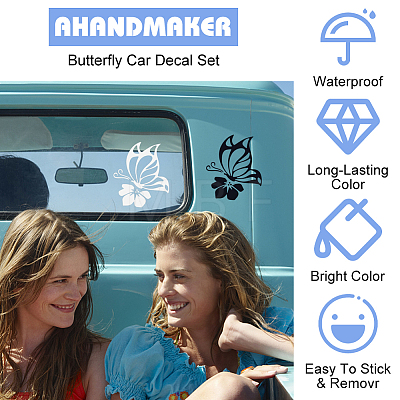AHADERMAKER 10 Sheets 5 Colors Butterfly PET Waterproof Car Stickers DIY-GA0006-07-1