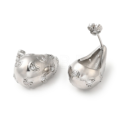 Cubic Zirconia Teardrop with Moon Stud Earrings EJEW-Z019-21P-1