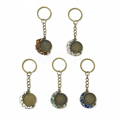 Alloy Pendant with Natural Lapis Lazuli Chip & Howlite Chip & Natural Green Aventurine & Natural Tiger Eye & Natural Rose Quartz Chip Beads Keychains KEYC-JKC01138-01-1