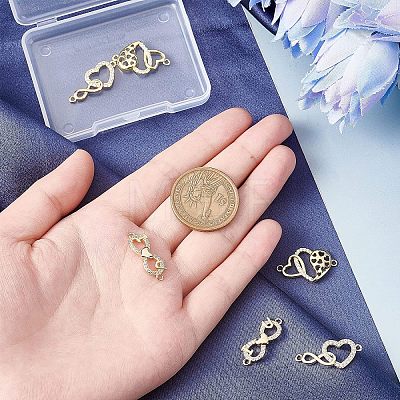 Fingerinspire 6Pcs 3 Style Brass Micro Pave Clear Cubic Zirconia Links Connectors ZIRC-FG0001-02-1