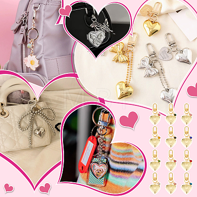 12Pcs Birthstone Heart Alloy Glass & Rhinestone & Brass Locket Pendant Decorations HJEW-PH02143-1