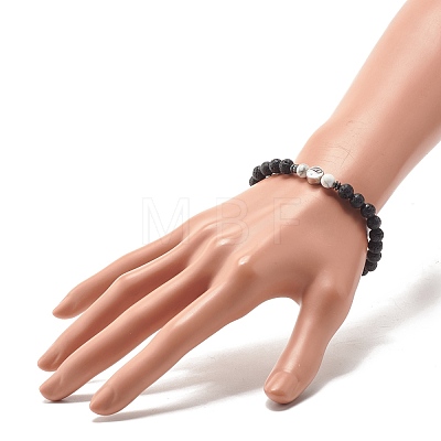 Natural Howlite & Lava Rock Round Beaded Bracelets Set with Yin Yang BJEW-JB07644-01-1