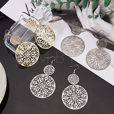 3 Pairs 3 Colors Zinc Alloy Filigree Flower Dangle Earrings for Women EJEW-AN0002-63-1