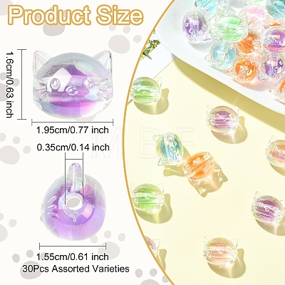 30Pcs UV Plating Rainbow Iridescent Acrylic Beads OACR-YW0003-53-1