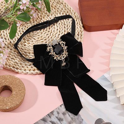 Polyester Bow Tie with Alloy Glass Brooch AJEW-WH0481-784A-1