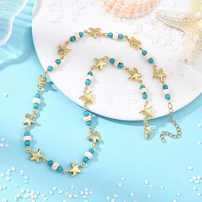 Ocean Dyed Synthetic Turquoise Beads & 304 Stainless Steel Link Chain Necklaces GG-NJEW-JN06337-03-1