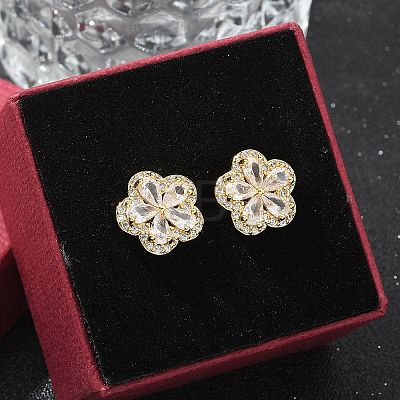 Rack Plating Brass Micro Pave Clear Cubic Zirconia Stud Earrings EJEW-H149-01G-1
