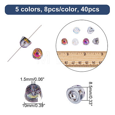 CHGCRAFT 40Pcs 5 Colors Electroplate Transparent Glass Beads EGLA-CA0001-12-1