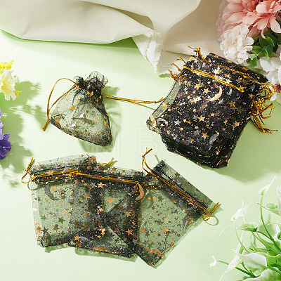 30Pcs Gold Stamping Moon Star Organza Drawstring Gift Bags ABAG-TA0002-21E-1