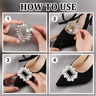   4Pcs 2 Styles Flower & Rectangle Detachable Alloy Rhinestone Shoe Buckle Clips AJEW-PH0011-58P-1