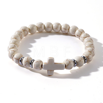 Natural White Turquoise Beads Stretch Bracelets for Women Men QT3282-3-1