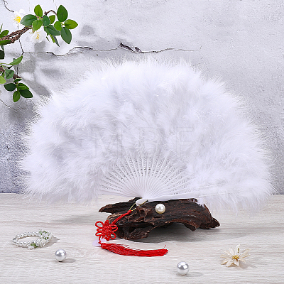 Plastic & Feather Folding Fan AJEW-WH20130-171A-1