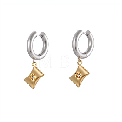 Christmas 304 Stainless Steel Clear Cubic Zirconia Two Tone Hoop Earrings FS-WG279DA-08-1